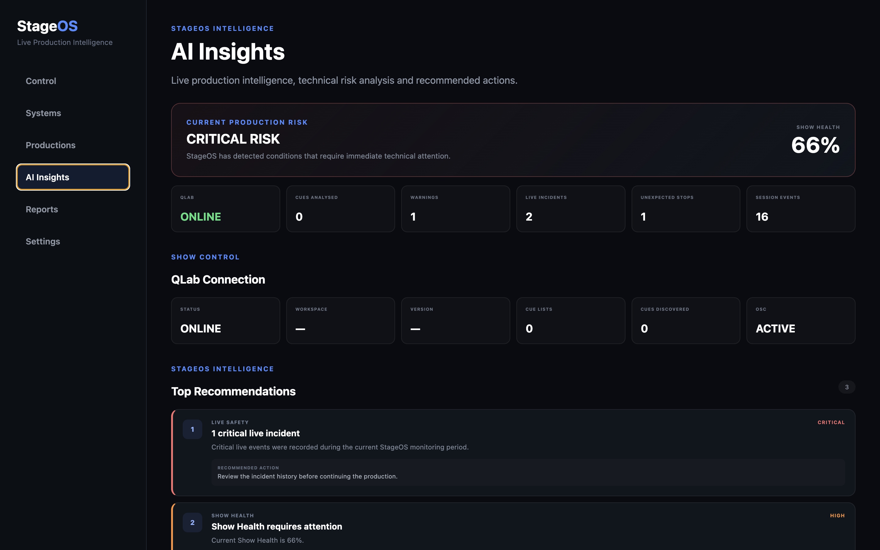 StageOS AI Insights and Show Health